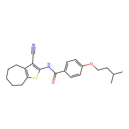 N-(3-cyano-5,6,7,8-tetrahydro-4H-cyclohepta[b]thiophen-2-yl)-4-(3-methylbutoxy)benzamide structure