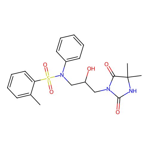 N-[3-(4,4-dimethyl-2,5-dioxoimidazolidin-1-yl)-2-hydroxypropyl]-2-methyl-N-phenylbenzenesulfonamide structure