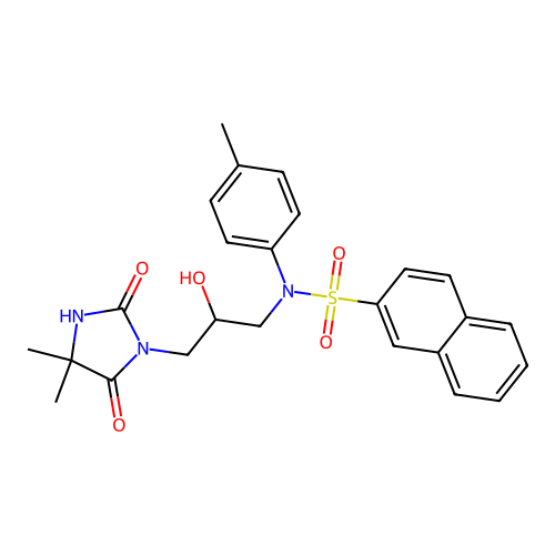 N-[3-(4,4-dimethyl-2,5-dioxoimidazolidin-1-yl)-2-hydroxypropyl]-N-(4-methylphenyl)naphthalene-2-sulfonamide structure