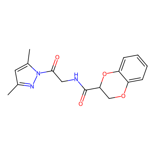 N-[2-(3,5-dimethyl-1H-pyrazol-1-yl)-2-oxoethyl]-2,3-dihydro-1,4-benzodioxine-2-carboxamide structure
