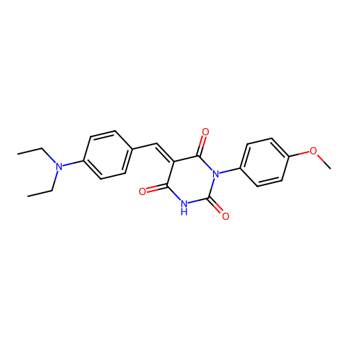 (E)-5-(4-(diethylamino)benzylidene)-1-(4-methoxyphenyl)pyrimidine-2,4,6(1H,3H,5H)-trione structure