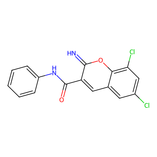 6,8-dichloro-2-imino-N-phenyl-2H-chromene-3-carboxamide structure