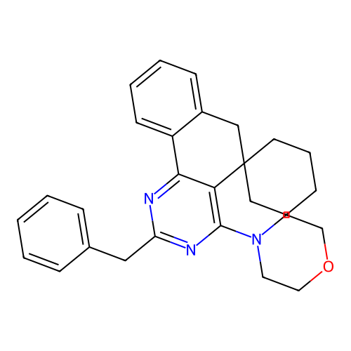 4-(2-benzyl-6H-spiro[benzo[h]quinazoline-5,1'-cyclohexan]-4-yl)morpholine structure