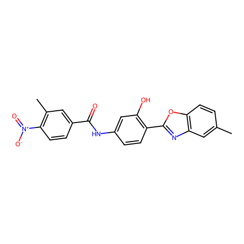 N-[3-hydroxy-4-(5-methyl-1,3-benzoxazol-2-yl)phenyl]-3-methyl-4-nitrobenzamide structure