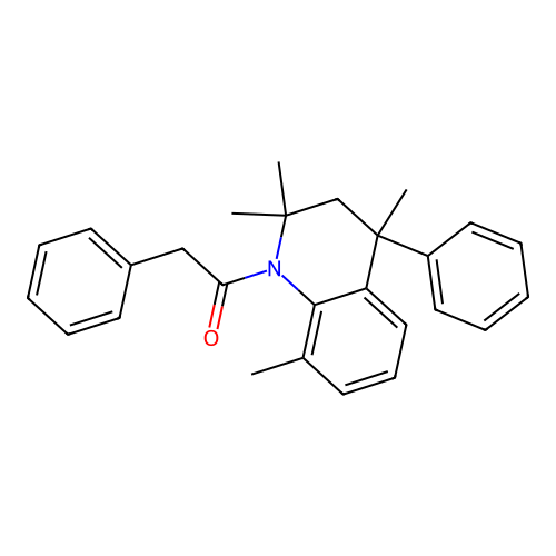 2-phenyl-1-(2,2,4,8-tetramethyl-4-phenyl-3,4-dihydroquinolin-1(2H)-yl)ethanone structure