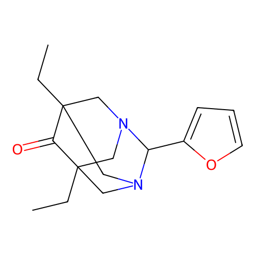 5,7-Diethyl-2-(furan-2-yl)-1,3-diazatricyclo[3.3.1.1~3,7~]decan-6-one structure