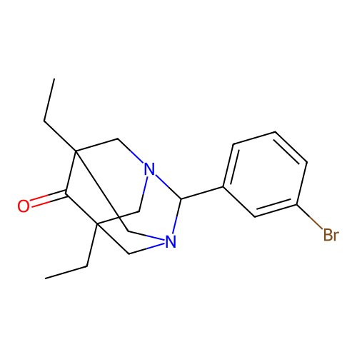 2-(3-Bromophenyl)-5,7-diethyl-1,3-diazatricyclo[3.3.1.1~3,7~]decan-6-one structure
