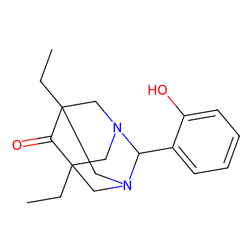 5,7-Diethyl-2-(2-hydroxyphenyl)-1,3-diazatricyclo[3.3.1.1~3,7~]decan-6-one structure