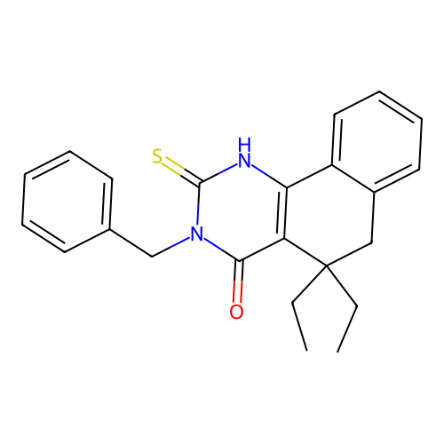 3-benzyl-5,5-diethyl-2-sulfanyl-5,6-dihydrobenzo[h]quinazolin-4(3H)-one structure