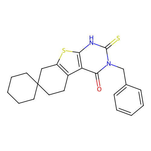3-benzyl-2-sulfanyl-3,5,6,8-tetrahydro-4H-spiro[1-benzothieno[2,3-d]pyrimidine-7,1'-cyclohexan]-4-one structure