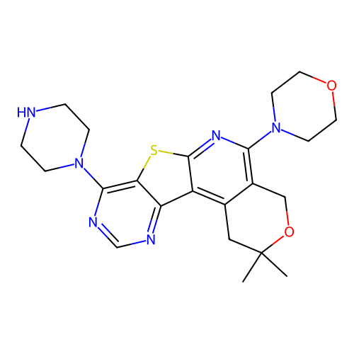2,2-dimethyl-5-(4-morpholinyl)-8-(1-piperazinyl)-1,4-dihydro-2H-pyrano[4'',3'':4',5']pyrido[3',2':4,5]thieno[3,2-d]pyrimidine structure