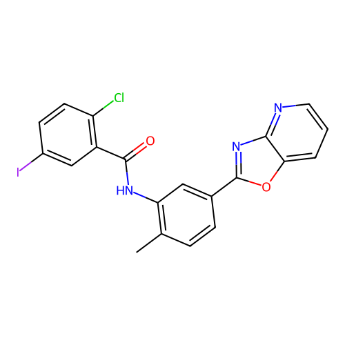 2-chloro-5-iodo-N-[2-methyl-5-([1,3]oxazolo[4,5-b]pyridin-2-yl)phenyl]benzamide structure