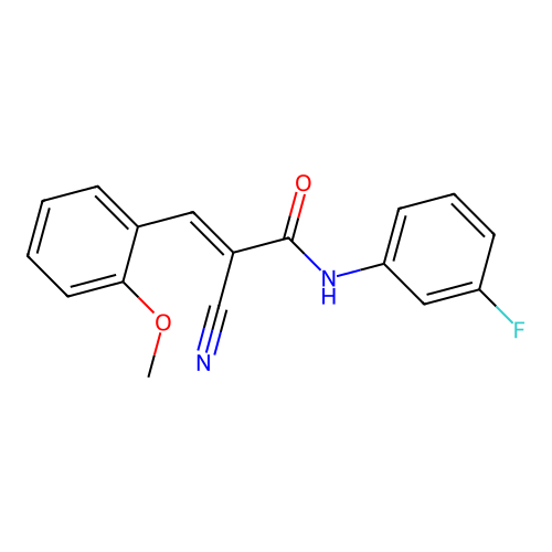 (E)-2-cyano-N-(3-fluorophenyl)-3-(2-methoxyphenyl)acrylamide structure