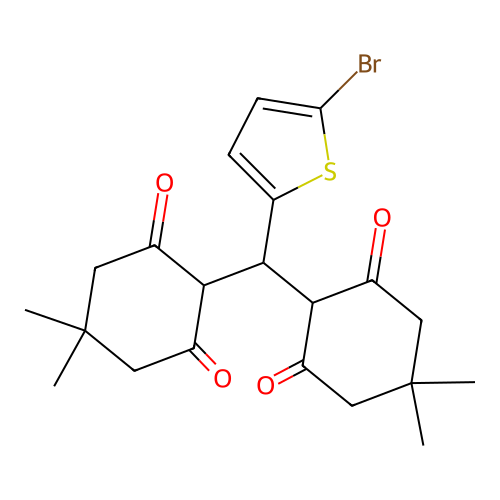 2,2'-((5-bromothiophen-2-yl)methylene)bis(5,5-dimethylcyclohexane-1,3-dione) structure