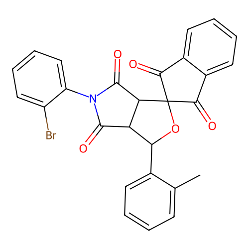 5-(2-bromophenyl)-1-(2-methylphenyl)spiro[3a,6a-dihydro-1H-furo[3,4-c]pyrrole-3,2'-indene]-1',3',4,6-tetrone structure