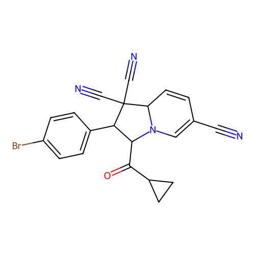 2-(4-bromophenyl)-3-(cyclopropylcarbonyl)-2,3-dihydroindolizine-1,1,6(8aH)-tricarbonitrile structure