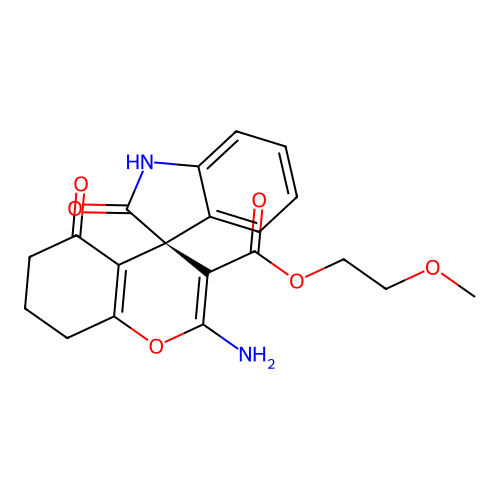 (R)-2-methoxyethyl 2-amino-2',5-dioxo-5,6,7,8-tetrahydrospiro[chromene-4,3'-indoline]-3-carboxylate structure