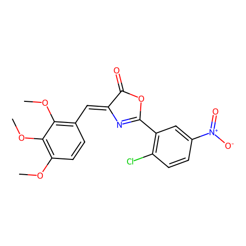 (Z)-2-(2-chloro-5-nitrophenyl)-4-(2,3,4-trimethoxybenzylidene)oxazol-5(4H)-one structure