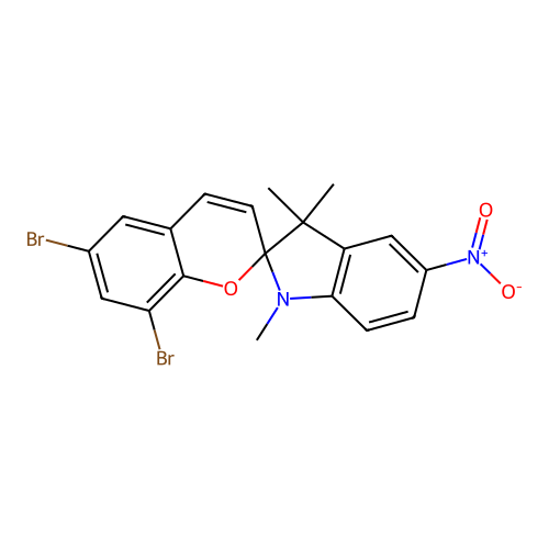6,8-Dibromo-1',3',3'-trimethyl-5'-nitro-1',3'-dihydrospiro[chromene-2,2'-indole] structure