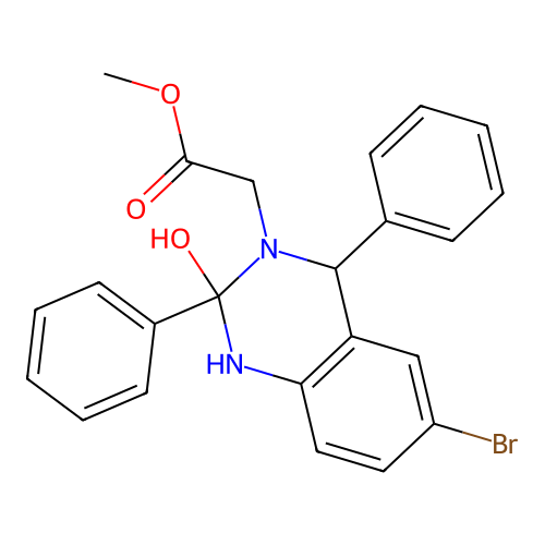 methyl (6-bromo-2-hydroxy-2,4-diphenyl-1,4-dihydroquinazolin-3(2H)-yl)acetate structure