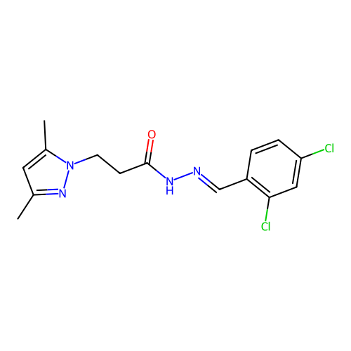 (E)-N'-(2,4-dichlorobenzylidene)-3-(3,5-dimethyl-1H-pyrazol-1-yl)propanehydrazide structure