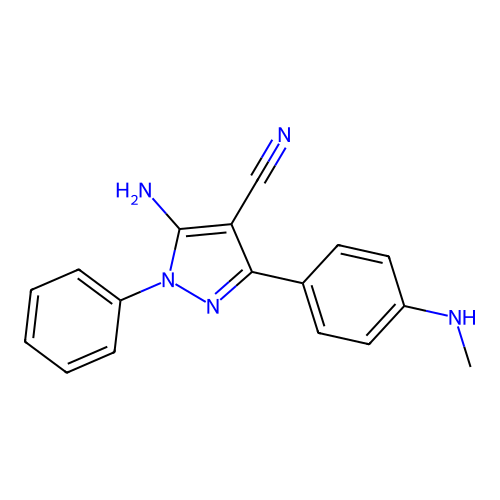 5-amino-3-(4-(methylamino)phenyl)-1-phenyl-1H-pyrazole-4-carbonitrile structure
