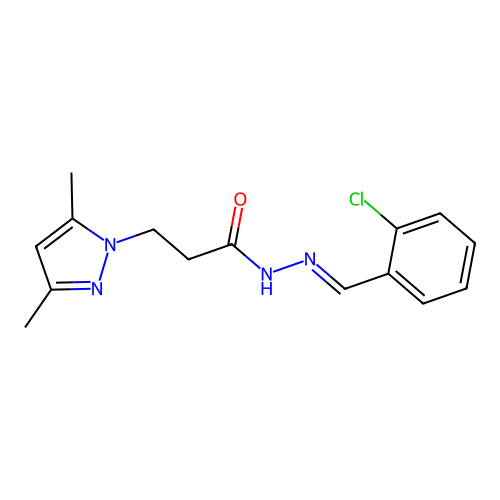 (E)-N'-(2-chlorobenzylidene)-3-(3,5-dimethyl-1H-pyrazol-1-yl)propanehydrazide structure