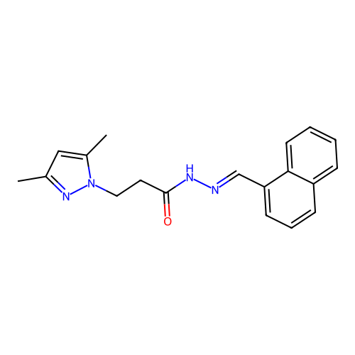 N-((1E)-2-naphthyl-1-azavinyl)-3-(3,5-dimethylpyrazolyl)propanamide structure