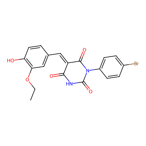 (E)-1-(4-bromophenyl)-5-(3-ethoxy-4-hydroxybenzylidene)pyrimidine-2,4,6(1H,3H,5H)-trione structure