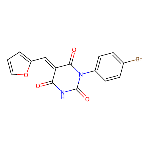 1-(4-bromophenyl)-5-(2-furylmethylene)-2,4,6(1H,3H,5H)-pyrimidinetrione structure