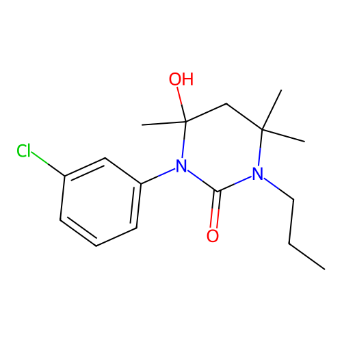 1-(3-chlorophenyl)-6-hydroxy-4,4,6-trimethyl-3-propyltetrahydropyrimidin-2(1H)-one structure