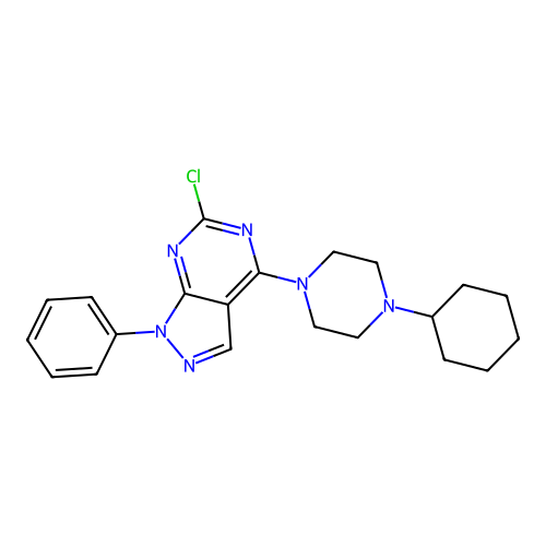 6-chloro-4-(4-cyclohexylpiperazin-1-yl)-1-phenyl-1H-pyrazolo[3,4-d]pyrimidine structure