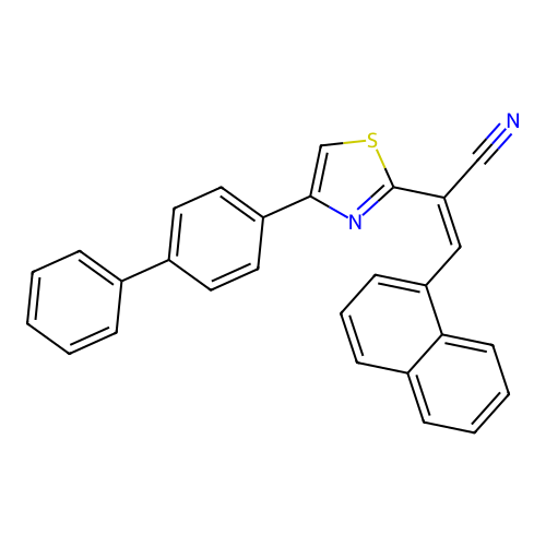 (Z)-2-(4-([1,1'-biphenyl]-4-yl)thiazol-2-yl)-3-(naphthalen-1-yl)acrylonitrile structure