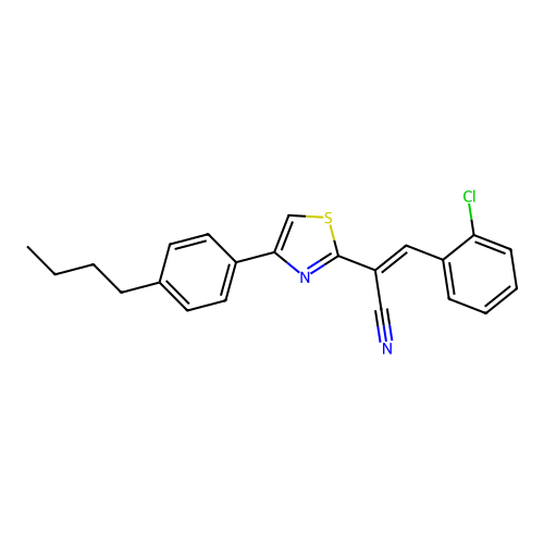 (2E)-2-[4-(4-butylphenyl)-1,3-thiazol-2-yl]-3-(2-chlorophenyl)prop-2-enenitrile structure