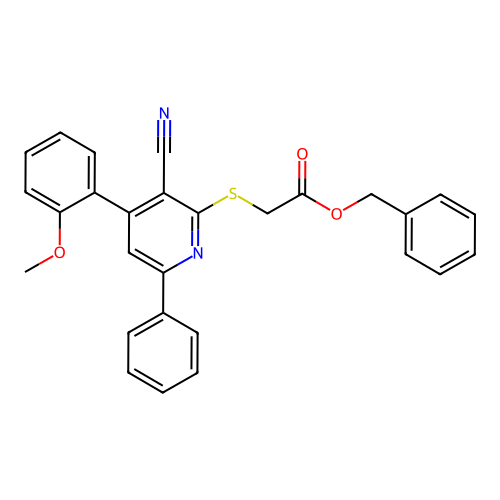 Benzyl {[3-cyano-4-(2-methoxyphenyl)-6-phenylpyridin-2-yl]sulfanyl}acetate structure