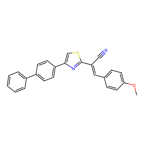 (2E)-2-[4-(biphenyl-4-yl)-1,3-thiazol-2-yl]-3-(4-methoxyphenyl)prop-2-enenitrile structure