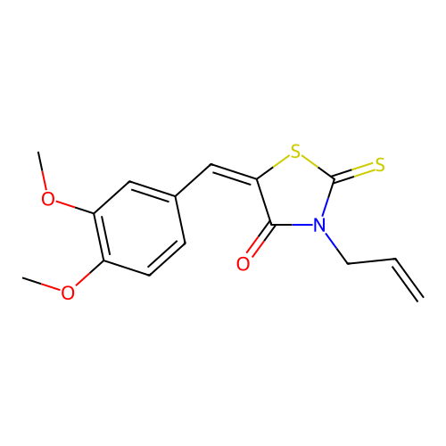(E)-3-allyl-5-(3,4-dimethoxybenzylidene)-2-thioxothiazolidin-4-one structure
