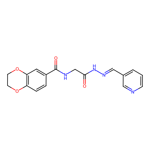 (E)-N-(2-oxo-2-(2-(pyridin-3-ylmethylene)hydrazinyl)ethyl)-2,3-dihydrobenzo[b][1,4]dioxine-6-carboxamide structure