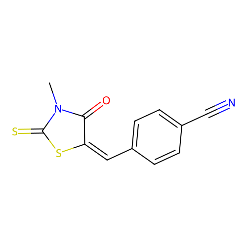 (E)-4-((3-methyl-4-oxo-2-thioxothiazolidin-5-ylidene)methyl)benzonitrile structure