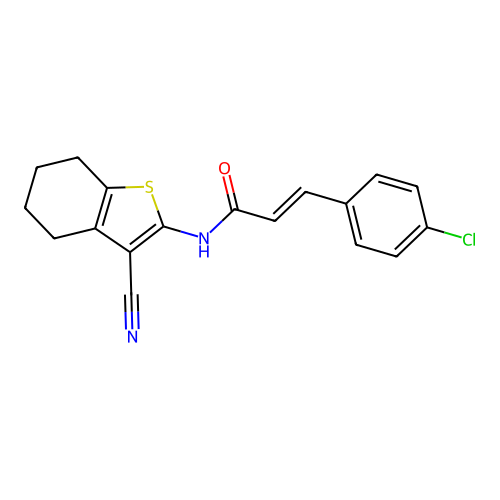 (E)-3-(4-chlorophenyl)-N-(3-cyano-4,5,6,7-tetrahydro-1-benzothiophen-2-yl)prop-2-enamide structure