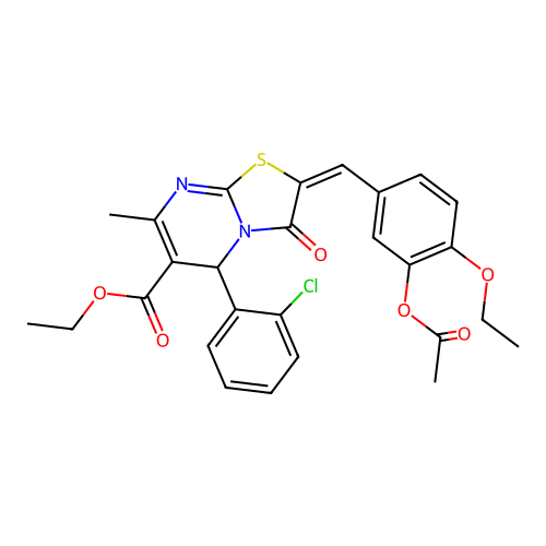 ethyl (2E)-2-[3-(acetyloxy)-4-ethoxybenzylidene]-5-(2-chlorophenyl)-7-methyl-3-oxo-2,3-dihydro-5H-[1,3]thiazolo[3,2-a]pyrimidine-6-carboxylate structure