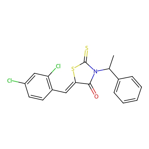 (5Z)-5-[(2,4-dichlorophenyl)methylidene]-3-(1-phenylethyl)-2-sulfanylidene-1,3-thiazolidin-4-one structure