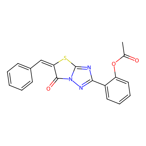 (E)-2-(5-benzylidene-6-oxo-5,6-dihydrothiazolo[3,2-b][1,2,4]triazol-2-yl)phenyl acetate structure