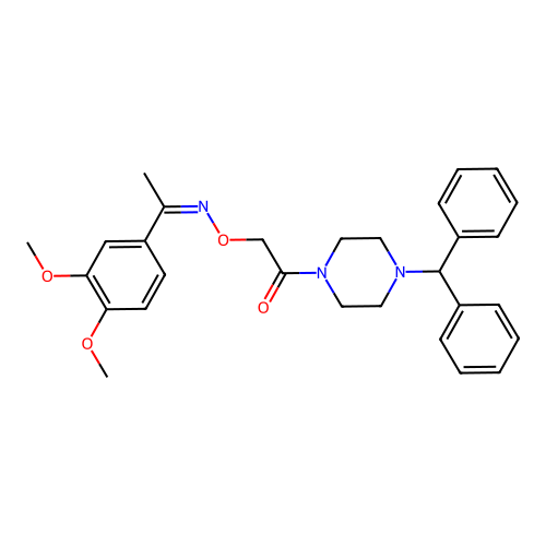 1-(4-benzhydrylpiperazin-1-yl)-2-[(Z)-1-(3,4-dimethoxyphenyl)ethylideneamino]oxyethanone structure