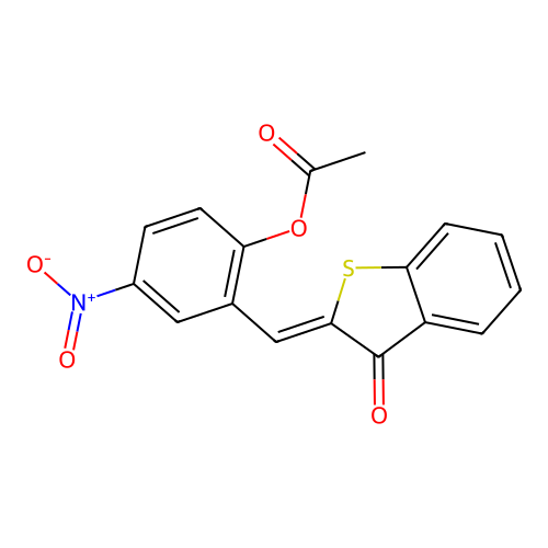 (Z)-4-nitro-2-((3-oxobenzo[b]thiophen-2(3H)-ylidene)methyl)phenyl acetate structure