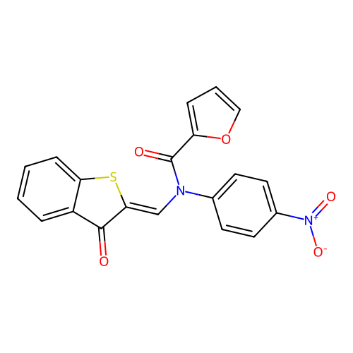 (Z)-N-(4-nitrophenyl)-N-((3-oxobenzo[b]thiophen-2(3H)-ylidene)methyl)furan-2-carboxamide structure