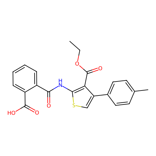 2-{[3-(Ethoxycarbonyl)-4-(4-methylphenyl)thiophen-2-yl]carbamoyl}benzoic acid structure