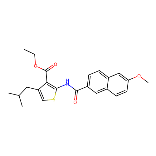 ethyl 4-isobutyl-2-(6-methoxy-2-naphthamido)thiophene-3-carboxylate structure
