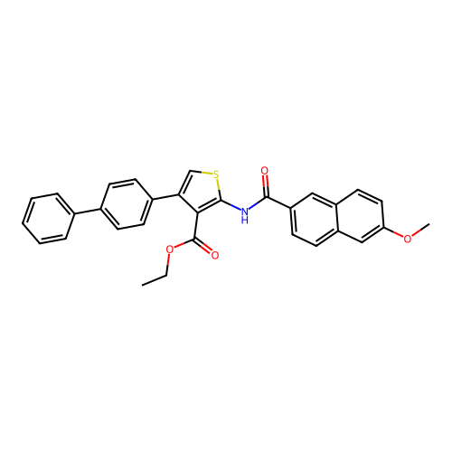 Ethyl 2-[(6-methoxynaphthalene-2-carbonyl)amino]-4-(4-phenylphenyl)thiophene-3-carboxylate structure