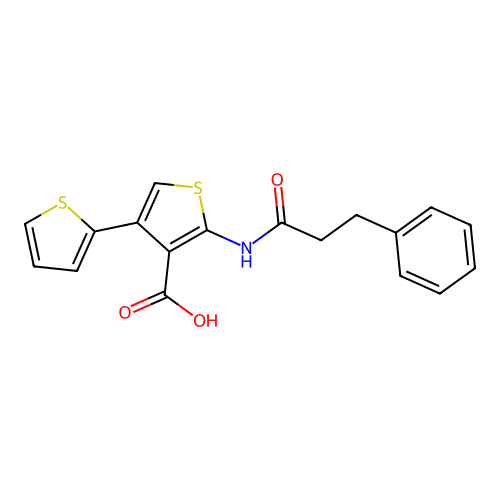 5'-(3-Phenylpropanamido)-[2,3'-bithiophene]-4'-carboxylic acid structure